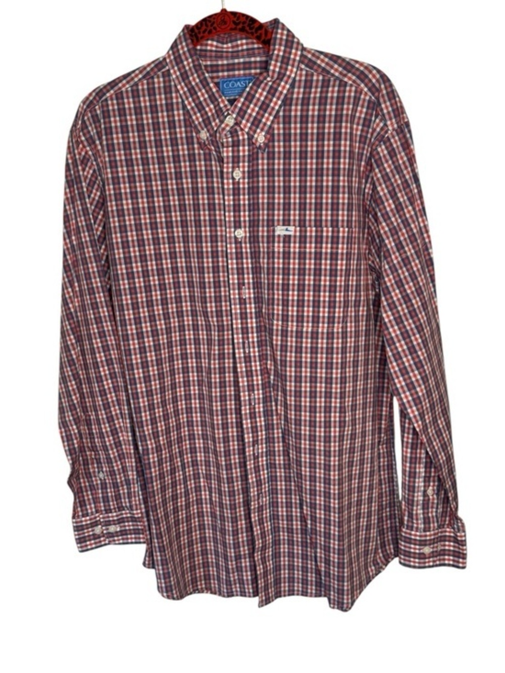 Coast Pawleys Island Boardwalk Orange‎ & Blue Plaid Button Down Shirt Size Large